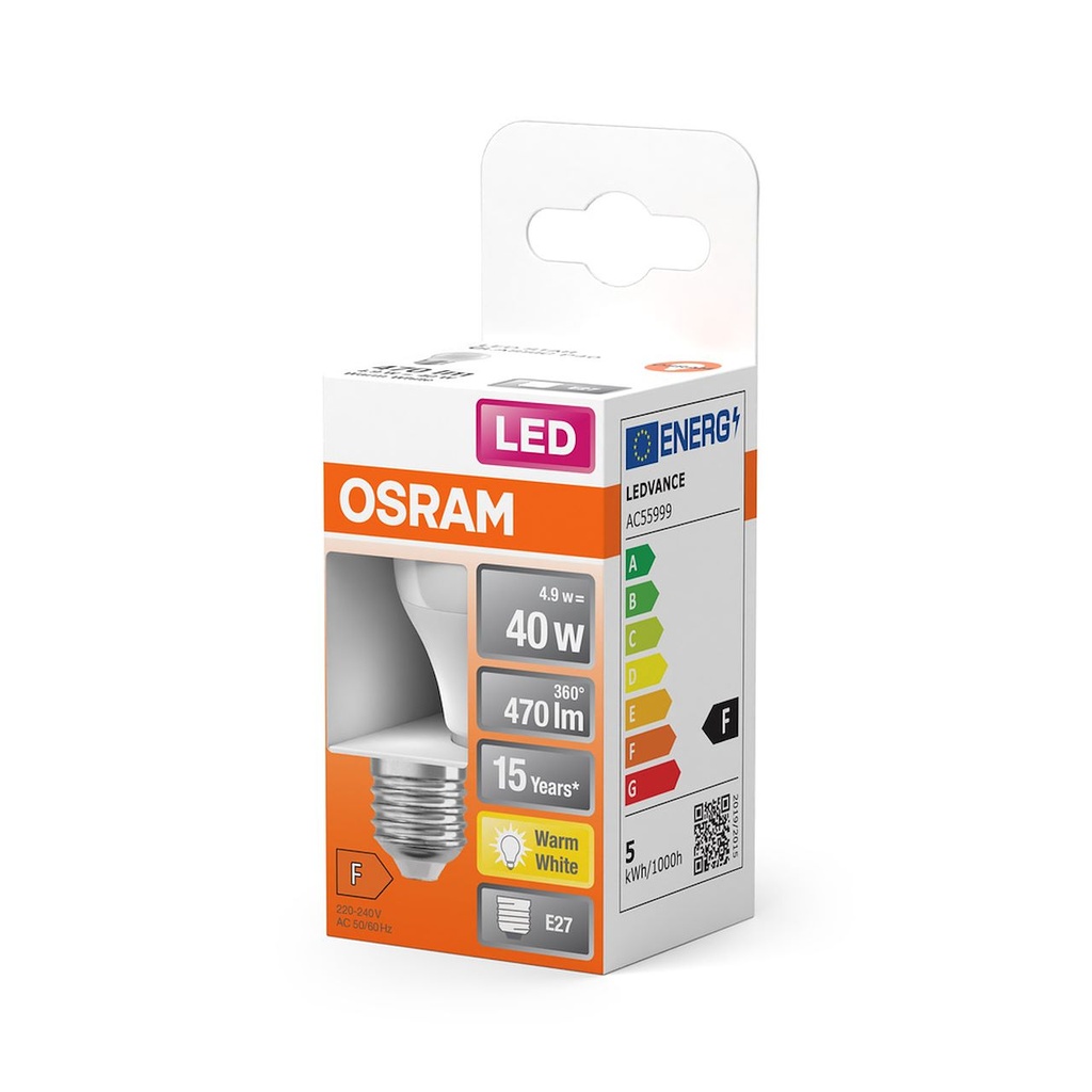 Ampoule sphérique led E27 4,9W/827 230V 2700K