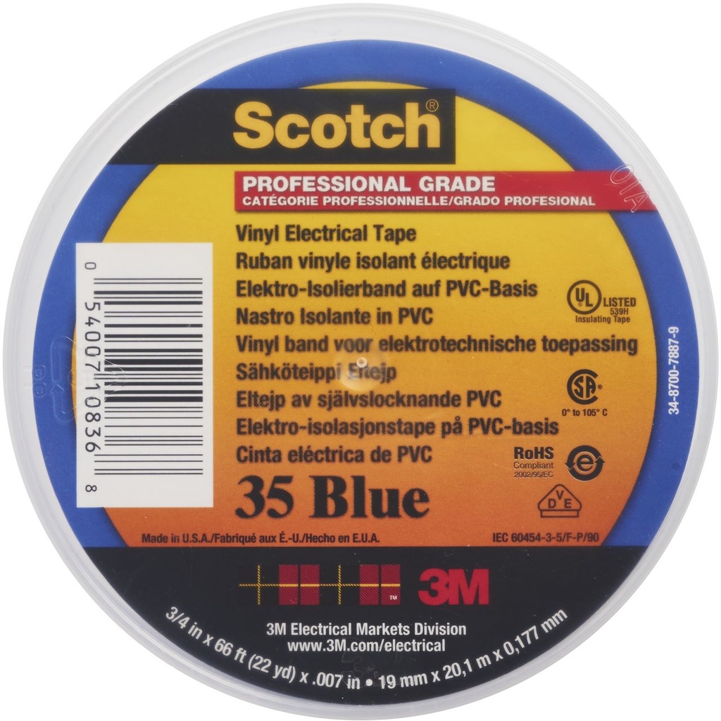 Scotch 35 ruban isolant électrique 19mmx20m Bleu
