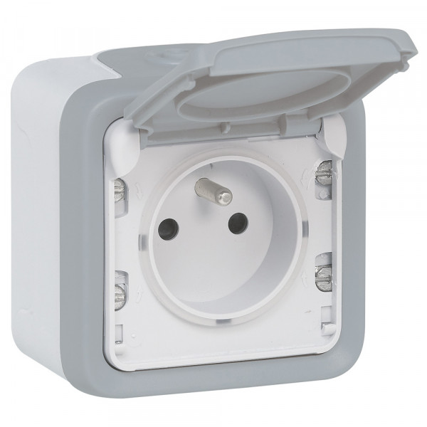 [LEGRAND] Prise de courant étanche 16A 250V 2P+T avec éclips de protection complet saillie gris