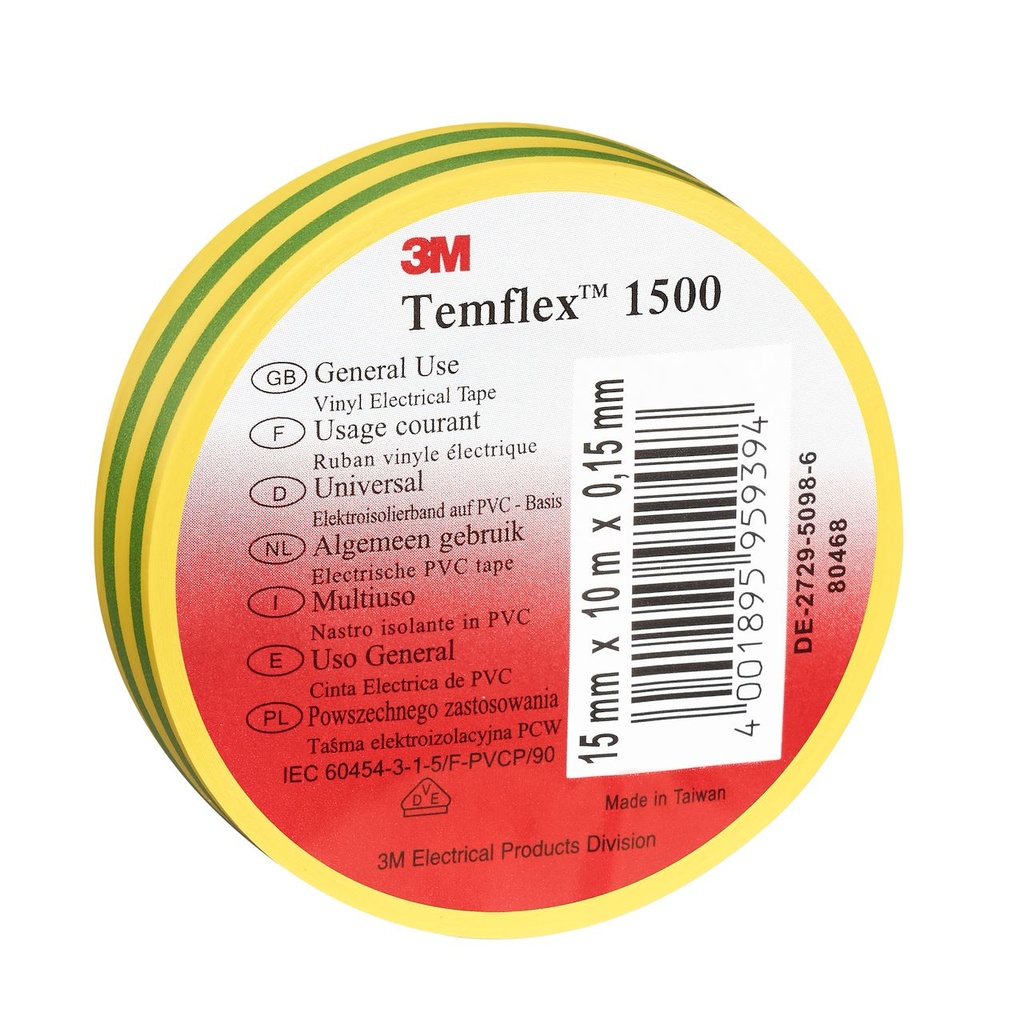 [3M] Scotch Temflex 165 ruban isolant électrique 19mmx20m Vert/jaune