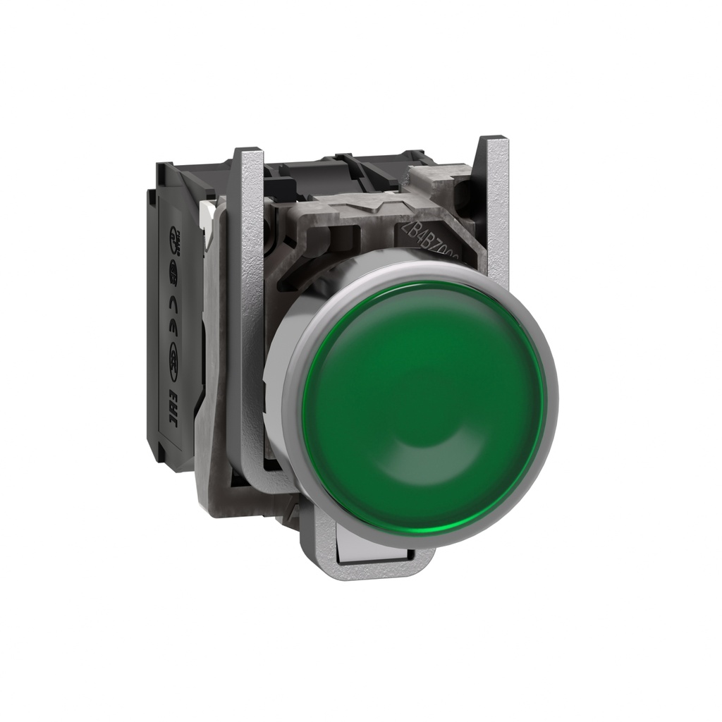 Bouton poussoir lumineux vert LED 1F+1O 230VAC