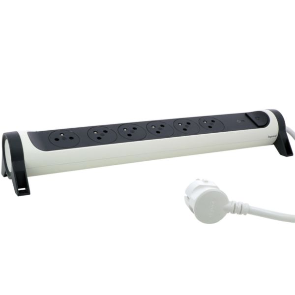 [LEGRAND] Rallonge multiprise avec bloc rotatif de 6 prises 2P+T Surface interrupteur , parafoudre et cordon longueur 1,5m blanc gris foncé (copie)