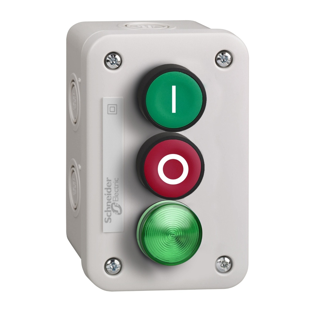 [SCHNEIDER] Boite à 3 boutons poussoirs BP vert 1F + BP vert 1F + BP rouge 1O (copie)