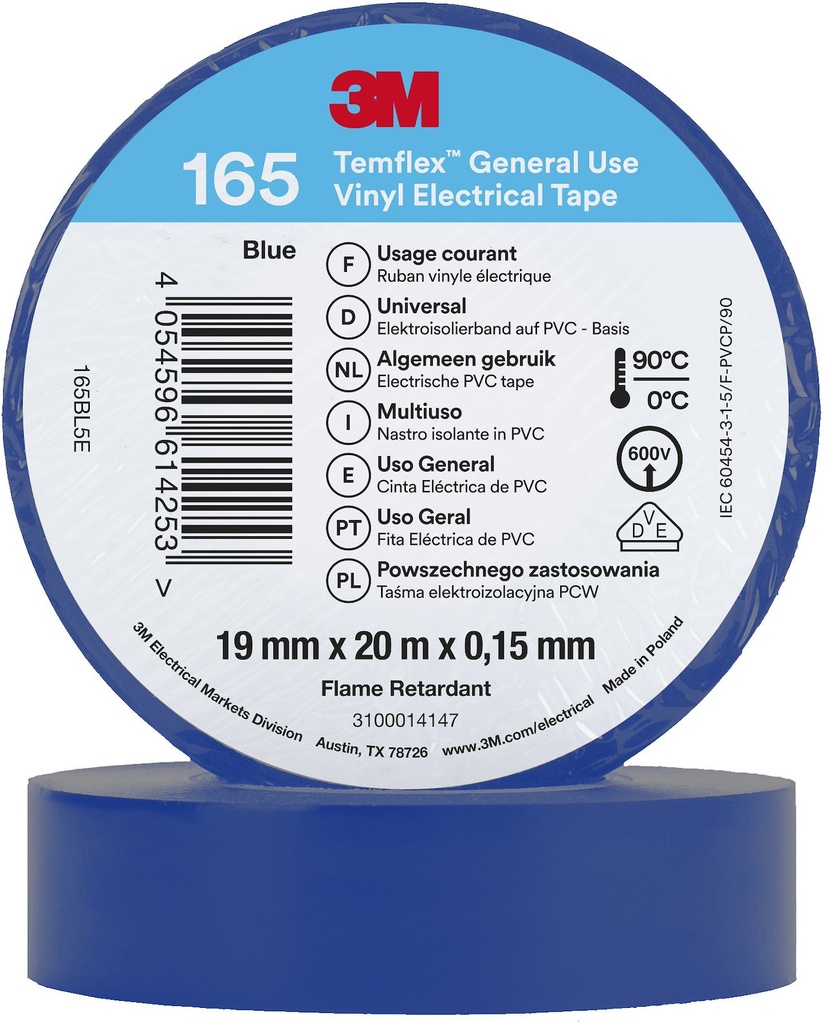 Scotch Temflex 165 ruban isolant électrique 19mmx20m Bleu
