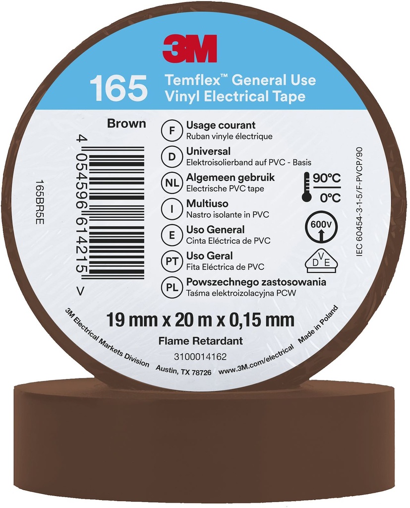 Scotch Temflex 165 ruban isolant électrique 19mmx20m Marron