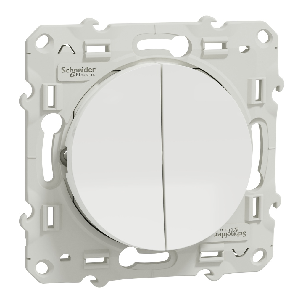 Interrupteur double va et vient encastré 2P+T 10A blanc 250V IP21 [ODACE]
