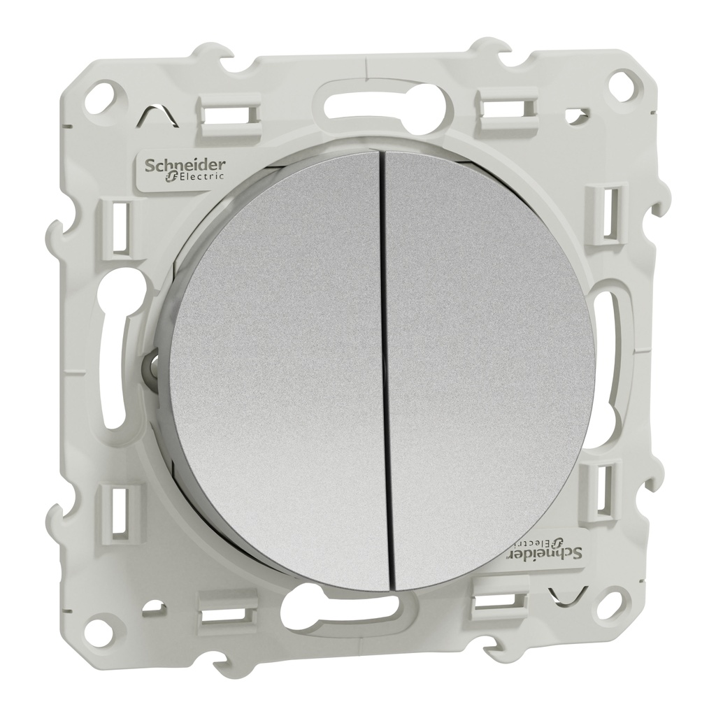 Interrupteur double va et vient encastré 2P+T 10A aluminium 250V IP21 [ODACE]