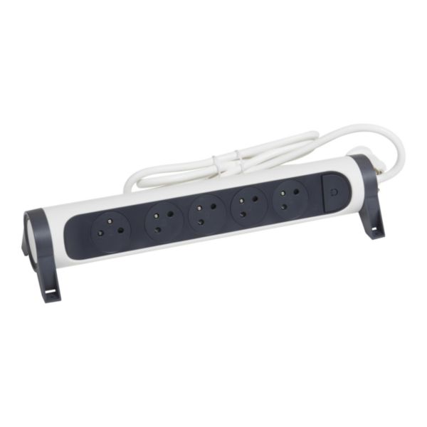 [LEGRAND] Rallonge multiprise avec bloc rotatif de 5 prises 2P+T Surface , interrupteur et cordon longueur 1,5m - blanc et gris foncé