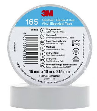 Scotch Temflex 165 ruban isolant électrique PVC 15mmx10m blanc