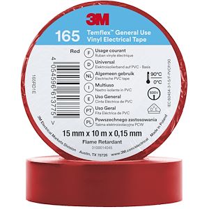 Scotch Temflex 165 ruban isolant électrique PVC 15mmx10m blanc rouge