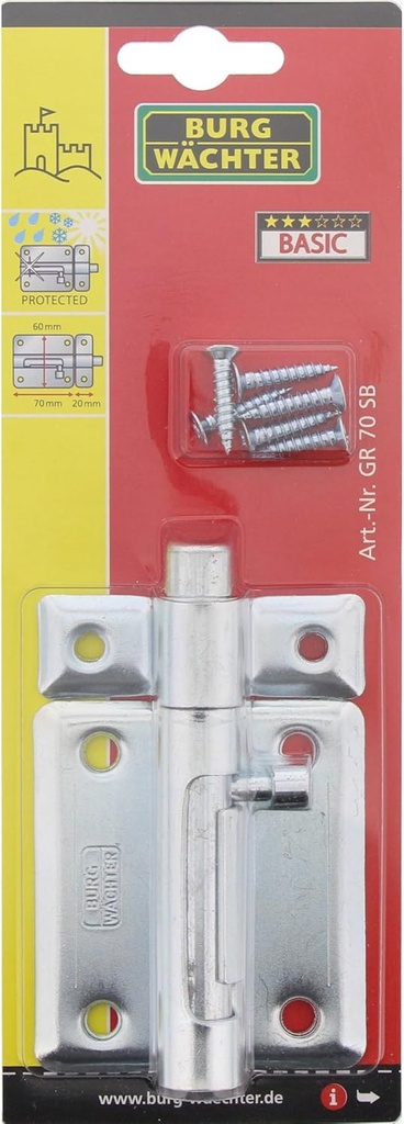 Verrou targette galvanise pour portes affleurantes en acier 60x98mm