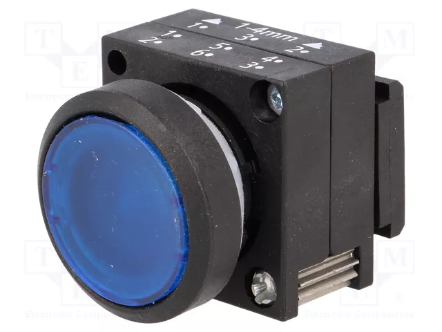 Bouton poussoir lumineux rond plastique bleu avec support D=22mm
