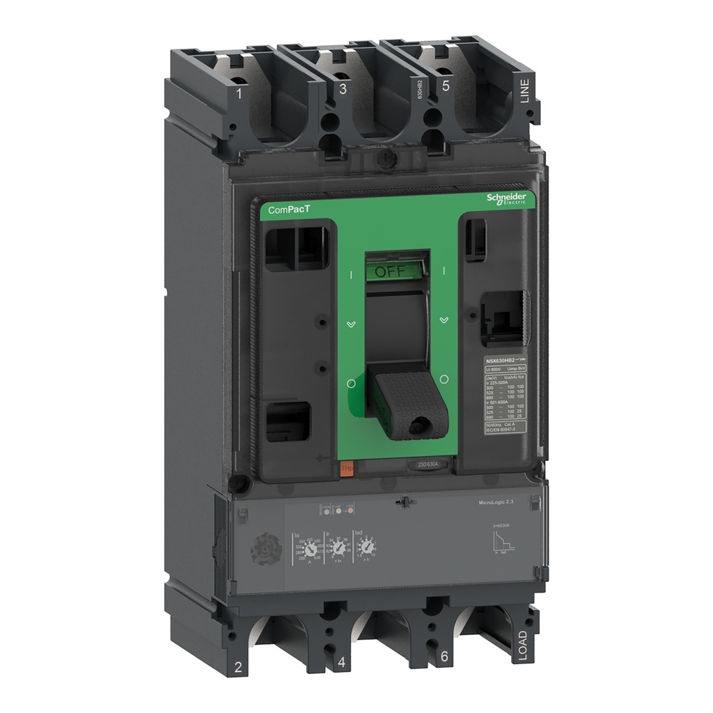 Disjoncteur compact 400A 36kA à 415Vac 3P3D + déclencheur MicroLogic 2.3 [NSX400F]