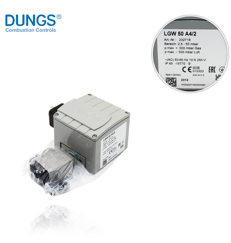 Pressostat différentiel 2.5-50mbar pour les gaz d'air, de combustion et d'échappement [Lgw 50 a4/2 Ag-G3-MS9-V0-VS3]