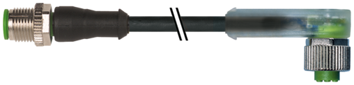 Cable connecteur M12 male droit - M12 femelle 90° 5 pôles 3xLED 1m
