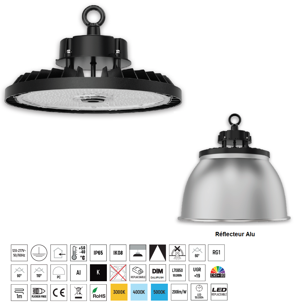 [FILLDAY BLINK] Gamelle à LED 200W 120-277V 5000K 110° 37000 lm [ARES PRO]