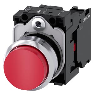 Bouton poussoir Ø22 rond rouge avec support 1NF