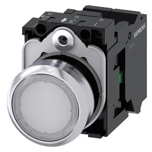 Bouton poussoir Ø22 rond blanc avec support 1NO, avec LED intégrée 24Vac/dc