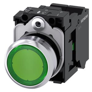 Bouton poussoir Ø22 rond vert avec support 1NO, avec LED intégrée 24Vac/dc