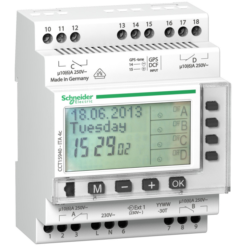 Interrupteur horaire programmable annuel 24h/7jrs/année - 4 canaux [ITA]