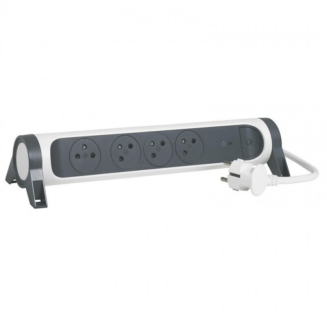 Rallonge multiprise rotative à 4 prises 2P+T 16A avec parafoudre cordon 1,5m - blanc/gris fonce