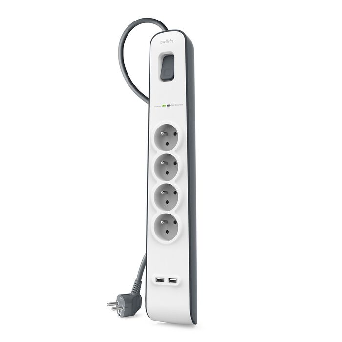 [BELKIN] Bloc multiprise à 4 prises et 2 ports USB 16A 2P+T avec parafoudre [L=2m]