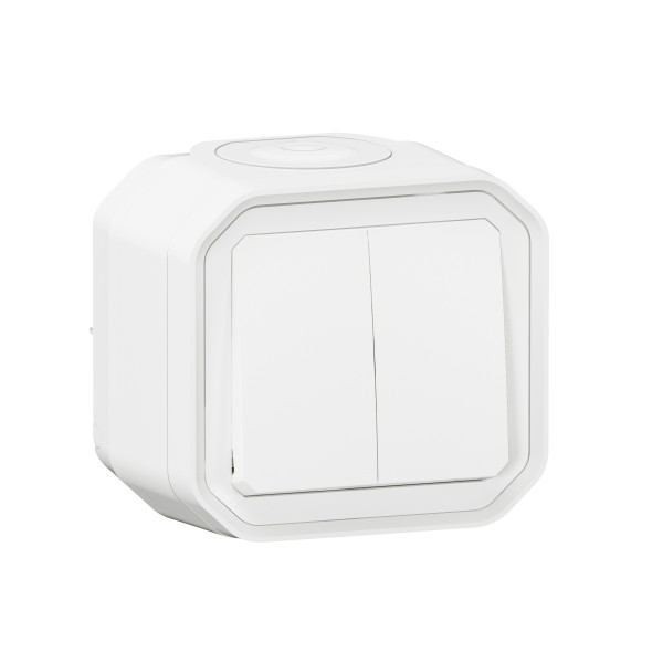 Interrupteur double va et vient complet étanche plexo 10A blanc 250V IP55 avec boitier saillie