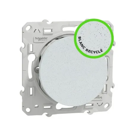 Bouton poussoir encastré 2P+T 10A blanc recycle 250V IP21 [ODACE]