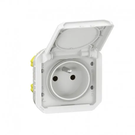 [LEGRAND] Prise de courant 2P+T étanche plexo 16A 250V IP55 IK08 composable avec enjoliveur finition blanc